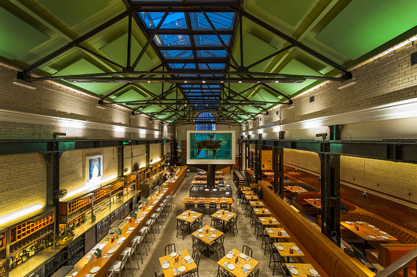 tramshed london DSC3966 
 Tramshed - London
Copyright - Richard Southall 
 Keywords: tramshed, london, restaurant, cow, damien, hurst, cockerel , seating, into, lighting,